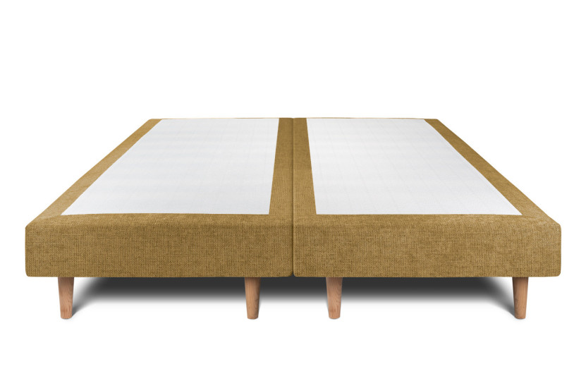 Lit 2x80x200 cm avec Tête de lit capitonnée - Tissu Toile natté Jaune