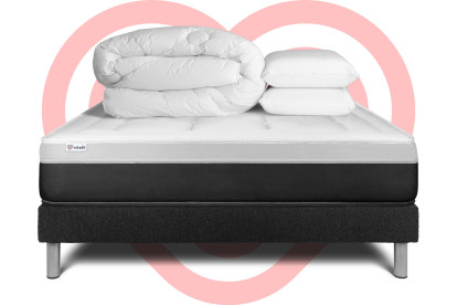 Pack lit complet 160x200 cm - Matelas + Sommier Noir (en kit) + 2 oreillers + Couette - Vital Form