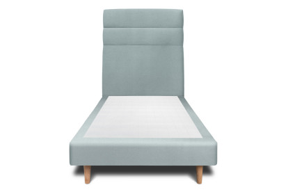 Lit 90x200 cm - Sommier tapissier H29 cm + tête de lit à lignes - Tissu Velours Gris Bleuté