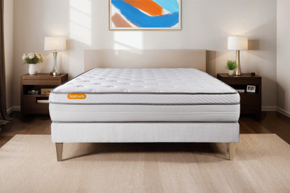 Ensemble Matelas Sommier 160x200 cm - Sommier Blanc (déjà monté) - Memo Luxe