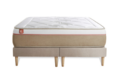 Pack lit complet 160x200 cm - Matelas + 2 Sommiers Beiges + 2 oreillers + Couette - Le Soyeux
