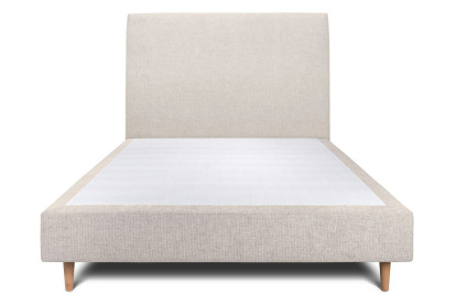 Lit 135x190 cm - Sommier tapissier H35 cm + tête de lit tapissée - Tissu Toile natté Beige Clair