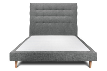 Lit 135x190 cm - Sommier tapissier H29 cm + tête de lit capitonnée - Tissu Toile natté Gris Anthracite