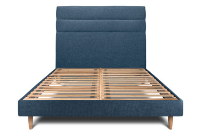 Lit 160x200 cm - Sommier à lattes H29 cm + tête de lit à lignes - Tissu Toile natté Bleu Océan