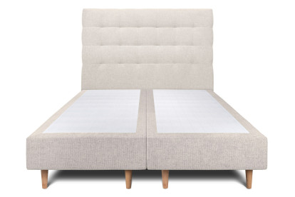Lit 2x 100x200 cm - Sommier tapissier H35 cm + tête de lit capitonnée - Tissu Toile natté Beige Clair
