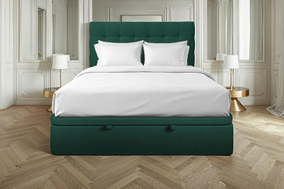 Lit coffre 180x200 cm avec Tête de lit capitonnée - Tissu Velours Vert