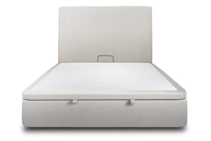 Lit coffre 140x190 cm avec Tête de lit tapissée - Tissu Velours Gris Clair