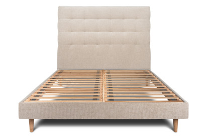 Lit 180x200 cm - Sommier à lattes H29 cm + tête de lit capitonnée - Tissu Toile natté Beige Brun