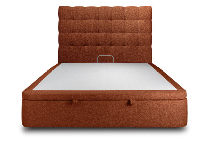 Lit coffre 140x200 cm avec Tête de lit capitonnée - Tissu Bouclette Terracotta