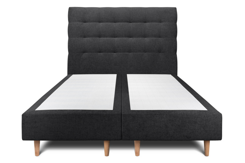 Lit 2x80x200 cm avec Tête de lit capitonnée - Tissu Toile natté