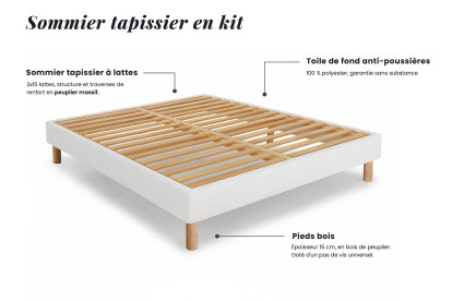 Pack lit complet 140x200 cm - Matelas + Sommier Blanc (en kit) + 2 oreillers + Couette - Supérieur