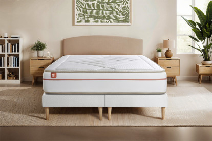 Pack lit complet 160x200 cm - Matelas + 2 Sommiers Blancs + 2 oreillers + Couette - Le Paisible