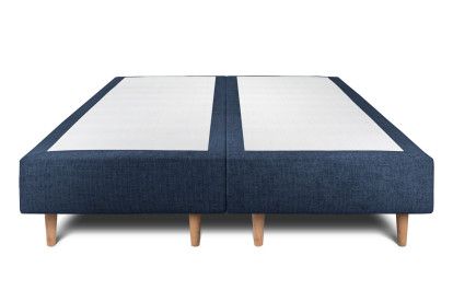 Lit 2x 100x200 cm - Sommier tapissier H35 cm + tête de lit tapissée - Tissu Toile natté Bleu Océan