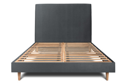 Lit 150x200 cm - Sommier à lattes H29 cm + tête de lit tapissée - Tissu Velours Gris Anthracite