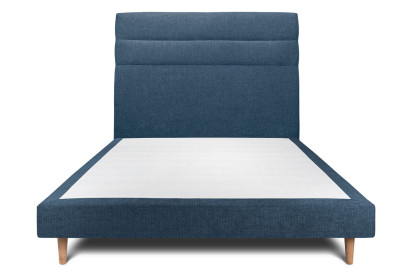 Lit 150x190 cm - Sommier tapissier H29 cm + tête de lit à lignes - Tissu Toile natté Bleu Océan