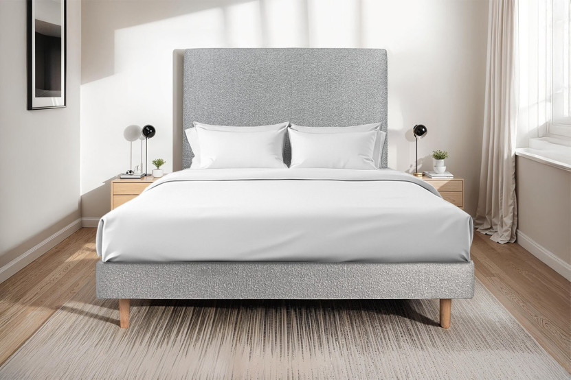 Lit 150x190 cm avec Tête de lit tapissée - Tissu Bouclette