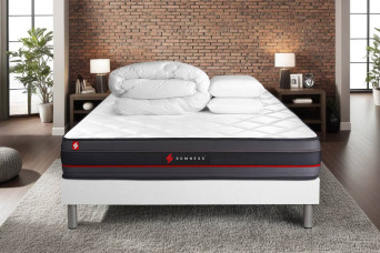 Pack lit complet 160x200 cm - Matelas + Sommier Blanc (en kit) + 2 oreillers + Couette - Regen Pack lit complet 160x200 cm - Matelas + Sommier Blanc (en kit) + 2 oreillers + Couette - Regen