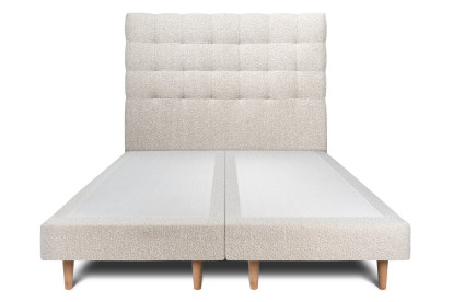 Lit 2x 100x200 cm - Sommier tapissier H29 cm + tête de lit capitonnée - Tissu Bouclette Beige Clair