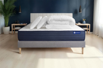 Pack lit complet 140x200 cm - Matelas + Sommier Gris (en kit) + 2 oreillers + Couette - Actimemo Life