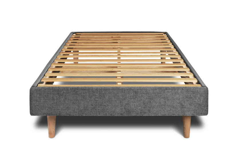 Lit 90x200 cm avec Tête de lit capitonnée - Tissu Toile natté