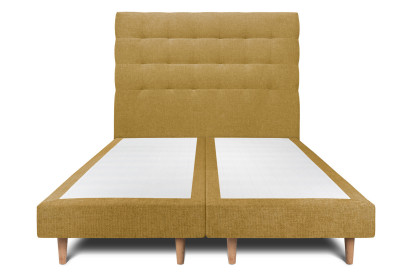 Lit 2x 80x200 cm - Sommier tapissier H29 cm + tête de lit capitonnée - Tissu Toile natté Jaune