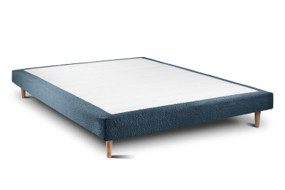 Lit 150x200 cm - Sommier tapissier H29 cm + tête de lit capitonnée - Tissu Bouclette Bleu