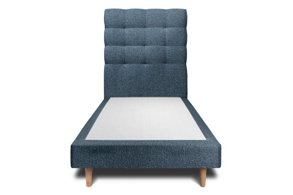 Lit 90x190 cm - Sommier tapissier H29 cm + tête de lit capitonnée - Tissu Bouclette Bleu
