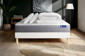 Pack lit complet 180x200 cm - Matelas + Sommier Blanc (en kit) + 2 oreillers + Couette - Actimemo Dream