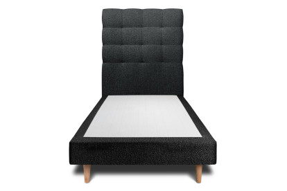 Lit 90x190 cm - Sommier tapissier H29 cm + tête de lit capitonnée - Tissu Bouclette Noir