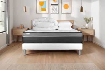 Pack lit complet 180x200 cm - Matelas + Sommier Blanc (en kit) + 2 oreillers + Couette - Vital Care Pack lit complet 180x200 cm - Matelas + Sommier Blanc (en kit) + 2 oreillers + Couette - Vital Care