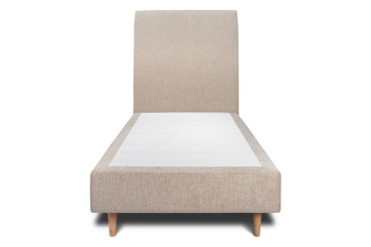 Lit 90x200 cm - Sommier tapissier H35 cm + tête de lit tapissée - Tissu Toile natté Beige Brun