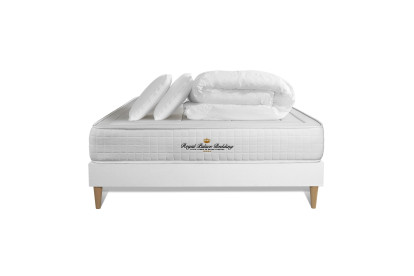 Pack lit complet 140x190 cm - Matelas + Sommier Blanc + 2 oreillers + Couette - Balmoral