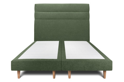 Lit 2x 100x200 cm - Sommier tapissier H29 cm + tête de lit à lignes - Tissu Toile natté Vert Kaki