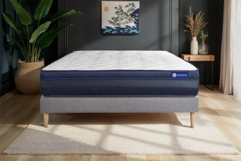 Ensemble Matelas Sommier 200x200 cm - Sommier Gris (en kit) - Actilatex Tech