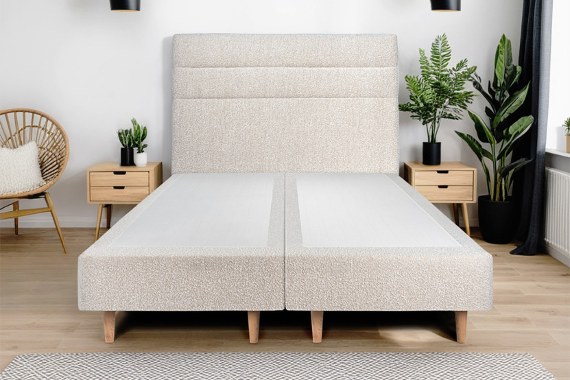 Lit 2x100x200 cm avec Tête de lit à lignes - Tissu Bouclette