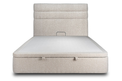 Lit coffre 140x190 cm avec Tête de lit à lignes - Tissu Bouclette Beige Clair