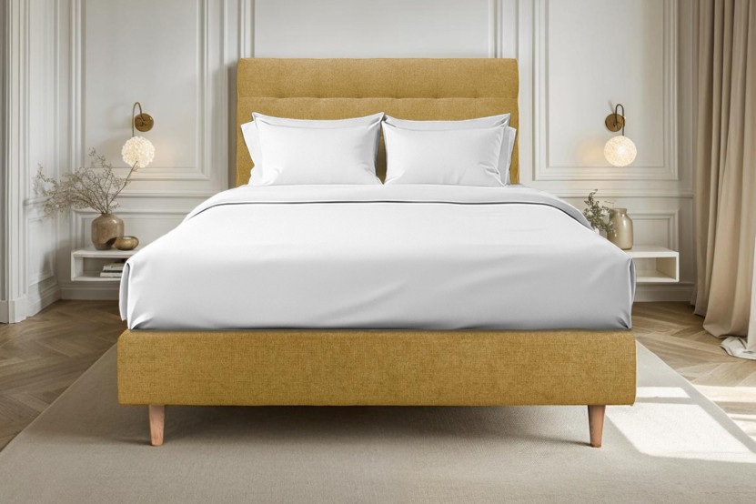 Tête de lit 150 cm Capitonnée - Tissu Toile Natté Jaune