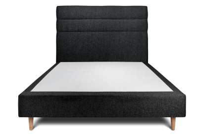 Lit 140x200 cm - Sommier tapissier H35 cm + tête de lit à lignes - Tissu Bouclette Noir