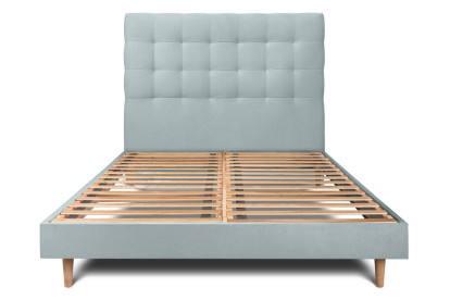 Lit 150x190 cm - Sommier à lattes H29 cm + tête de lit capitonnée - Tissu Velours Gris Bleuté