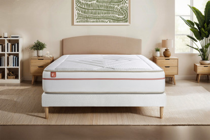 Ensemble Matelas Sommier 160x200 cm - Sommier Blanc (en kit) - Le Paisible