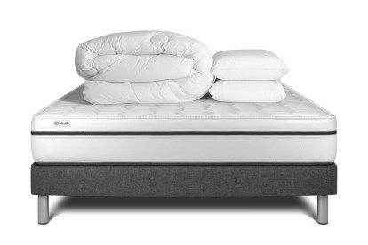 Pack lit complet 200x200 cm - Matelas + Sommier Gris (en kit) + 2 oreillers + Couette - Vital Spa