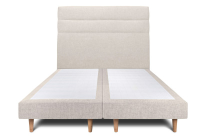 Lit 2x 90x200 cm - Sommier tapissier H29 cm + tête de lit à lignes - Tissu Toile natté Beige Clair
