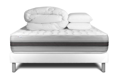 Pack lit complet 140x200 cm - Matelas + Sommier Blanc (en kit) + 2 oreillers + Couette - Vitalspring Recover