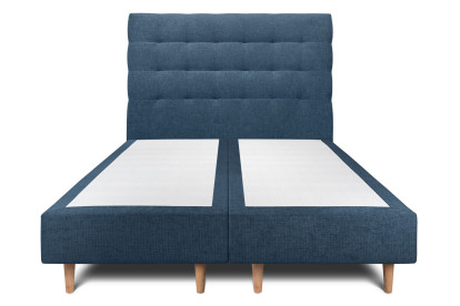Lit 2x 100x200 cm - Sommier tapissier H35 cm + tête de lit capitonnée - Tissu Toile natté Bleu Océan