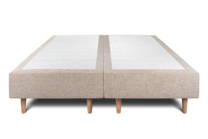 Lit 2x 80x200 cm - Sommier tapissier H35 cm + tête de lit à lignes - Tissu Toile natté Beige Brun