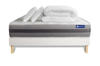 Pack lit complet 160x200 cm - Matelas + Sommier Blanc (en kit) + 2 oreillers + Couette - Actiflex Relax