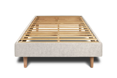 Lit 90x190 cm - Sommier à lattes H29 cm + tête de lit capitonnée - Tissu Toile natté Beige Clair