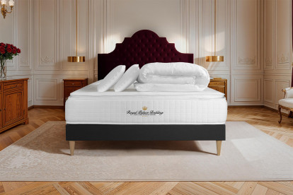 Pack lit complet 140x190 cm - Matelas + Sommier Noir (en kit) + 2 oreillers + Couette - George V