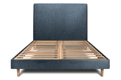 Lit 200x200 cm - Sommier à lattes H29 cm + tête de lit tapissée - Tissu Bouclette Bleu