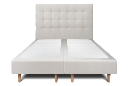 Lit 2x 90x200 cm - Sommier tapissier H35 cm + tête de lit capitonnée - Tissu Velours Gris Clair